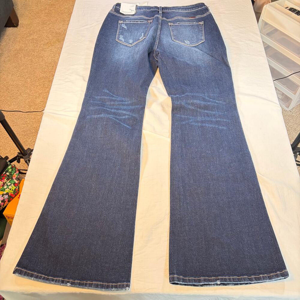 NWT KanCan womens dark high rise flare jeans. Mild distress. Size 15, 31 Tall. - Picture 6 of 7